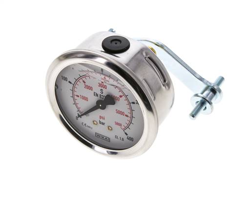 Manómetro de glicerina G1/4 conexión trasera 0 a 400 bar 63mm WIKA