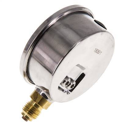 -1..0 Bar (-15..0 psi) Manómetro de glicerina Abajo Acero inoxidable/Latón 63 mm Clase 1.6