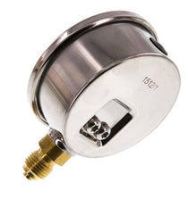 -1..0.6 Bar (-15..9 psi) Manómetro de glicerina por debajo Acero inoxidable/latón 63 mm Clase 1.6
