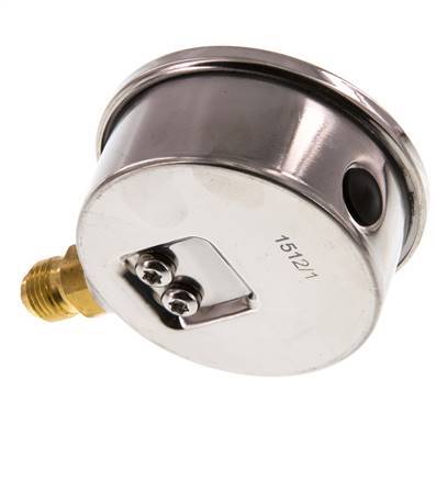 -1..0.6 Bar (-15..9 psi) Manómetro de glicerina por debajo Acero inoxidable/latón 63 mm Clase 1.6