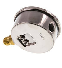 -1..0.6 Bar (-15..9 psi) Manómetro de glicerina por debajo Acero inoxidable/latón 63 mm Clase 1.6