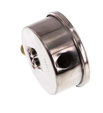 -1..0.6 Bar (-15..9 psi) Manómetro de glicerina por debajo Acero inoxidable/latón 63 mm Clase 1.6