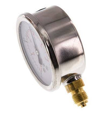 -1..0.6 Bar (-15..9 psi) Manómetro de glicerina por debajo Acero inoxidable/latón 63 mm Clase 1.6