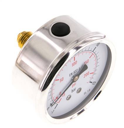 -1..15 Bar (-15..218 psi) Glycerin Pressure Gauge Rear Stainless steel/Brass 63 mm Class 1.6