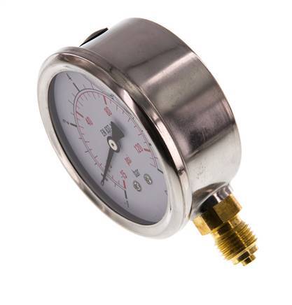 -1..9 Bar (-15..131 psi) Manómetro de glicerina Abajo Acero inoxidable/Latón 63 mm Clase 1.6