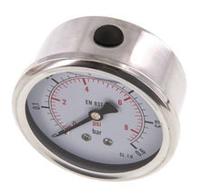 0..0.6 Bar (0..9 psi) Glycerin Pressure Gauge Rear Stainless steel/Brass 63 mm Class 1.6