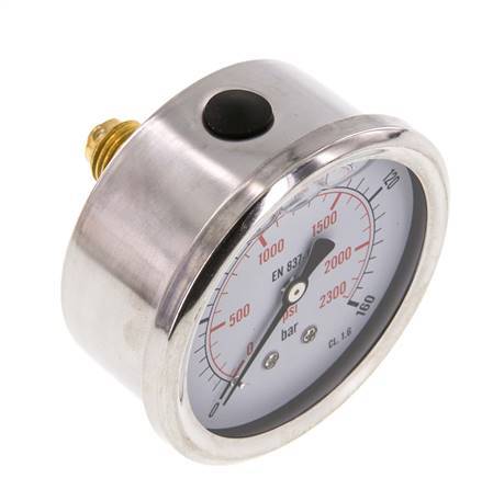 0..160 Bar (0..2321 psi) Glycerin Pressure Gauge Rear Stainless steel/Brass 63 mm Class 1.6