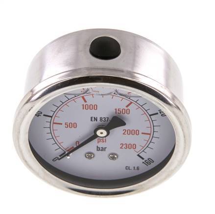 0..160 Bar (0..2321 psi) Glycerin Pressure Gauge Rear Stainless steel/Brass 63 mm Class 1.6