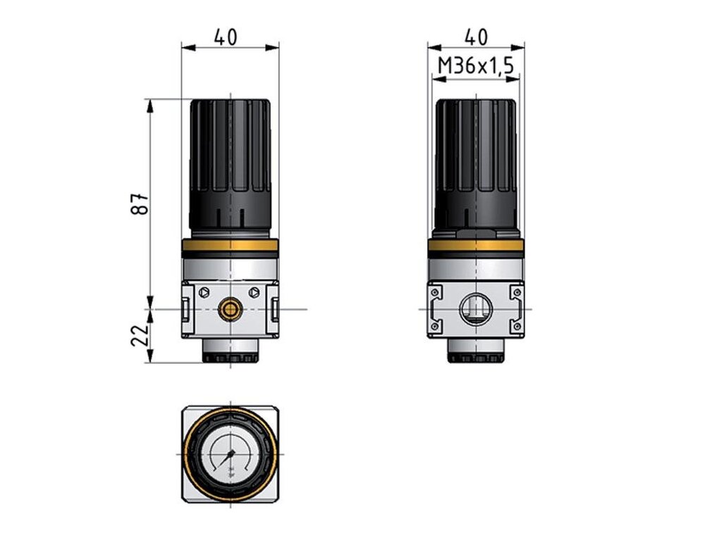 Regulador de presión para ensamblaje de colector G1/4'' 2250l/min 0.2-6.0bar/3-87psi de fundición de zinc Multifix 1