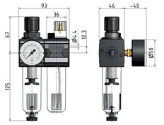 FRL 2-Part G1/4'' 1200 l/min 0.5-10.0bar/7-145psi Auto Metal Multifix 1