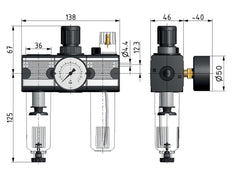 FRL 3-Part G1/4'' 1200 l/min 0.5-16.0bar/7-232psi Semi-Auto Metal Multifix 1