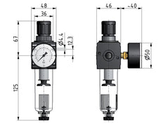 Filter-Regulator G3/8'' 1600 l/min 0.5-16.0bar/7-232psi Semi-Auto Cylinder Lock Polycarbonate Multifix 1