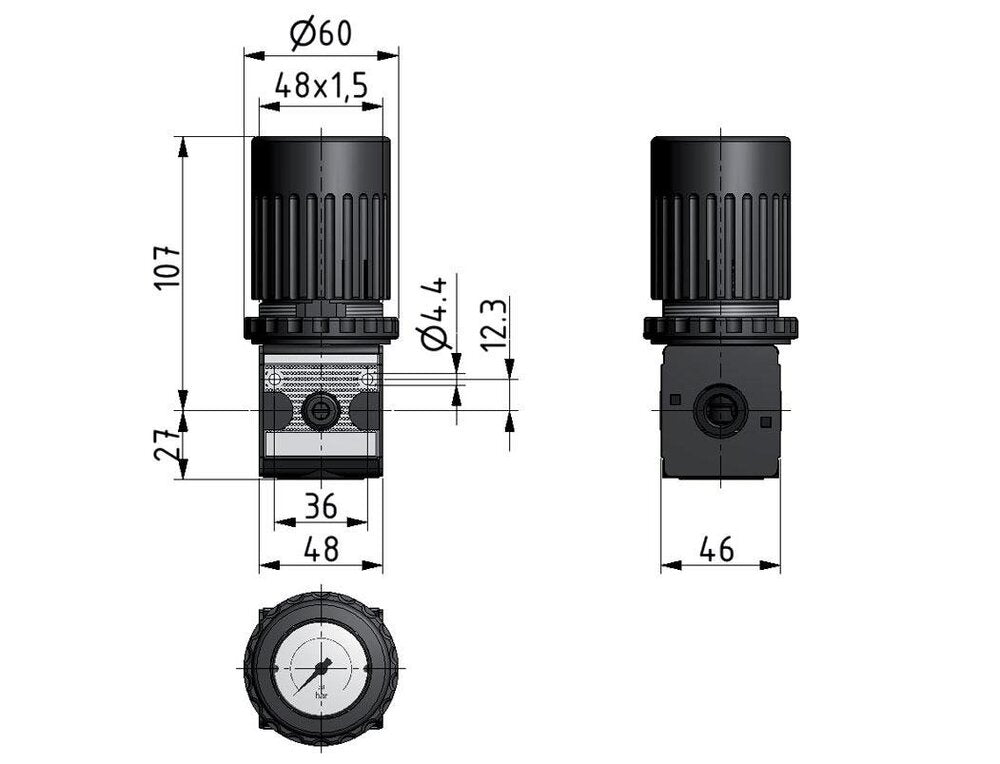 Regulador de presión para ensamblaje de colector G1/4'' 2250l/min 0.2-6.0bar/3-87psi de fundición de zinc Multifix 1