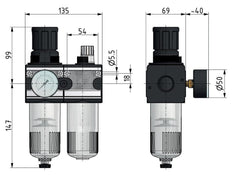 FRL 2-Part G3/4'' 5800 l/min 0.5-16.0bar/7-232psi Semi-Auto Protective Cage Polycarbonate Multifix 2