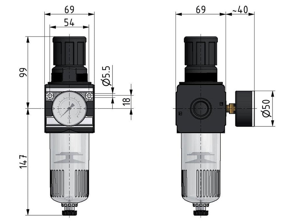 Filter-Regulator G3/4'' 6700 l/min 0.5-16.0bar/7-232psi Semi-Auto Metal Multifix 2