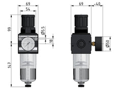 Filter-Regulator G1/2'' 6700 l/min 0.2-6.0bar/3-87psi Semi-Auto Polycarbonate Multifix 2