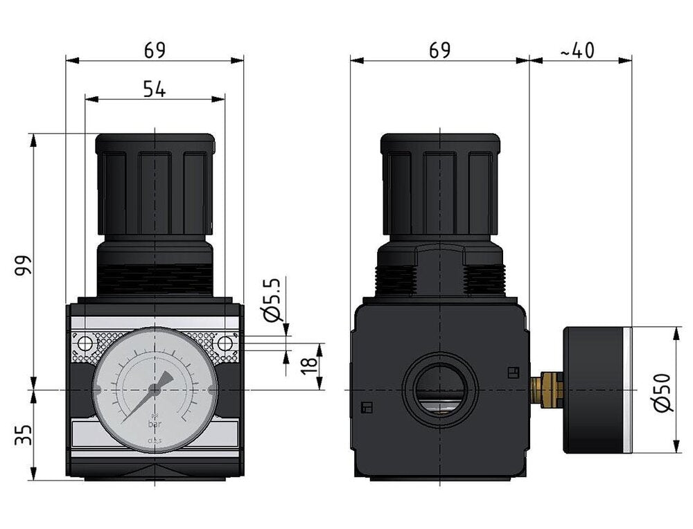 Regulador de presión G3/4'' 8700l/min 0,1-3,0bar/1-44psi Multifix 2