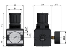 Regulador de presión G3/4'' 8700l/min 0,5-16,0bar/7-232psi Bloqueo de cilindro Multifix 2