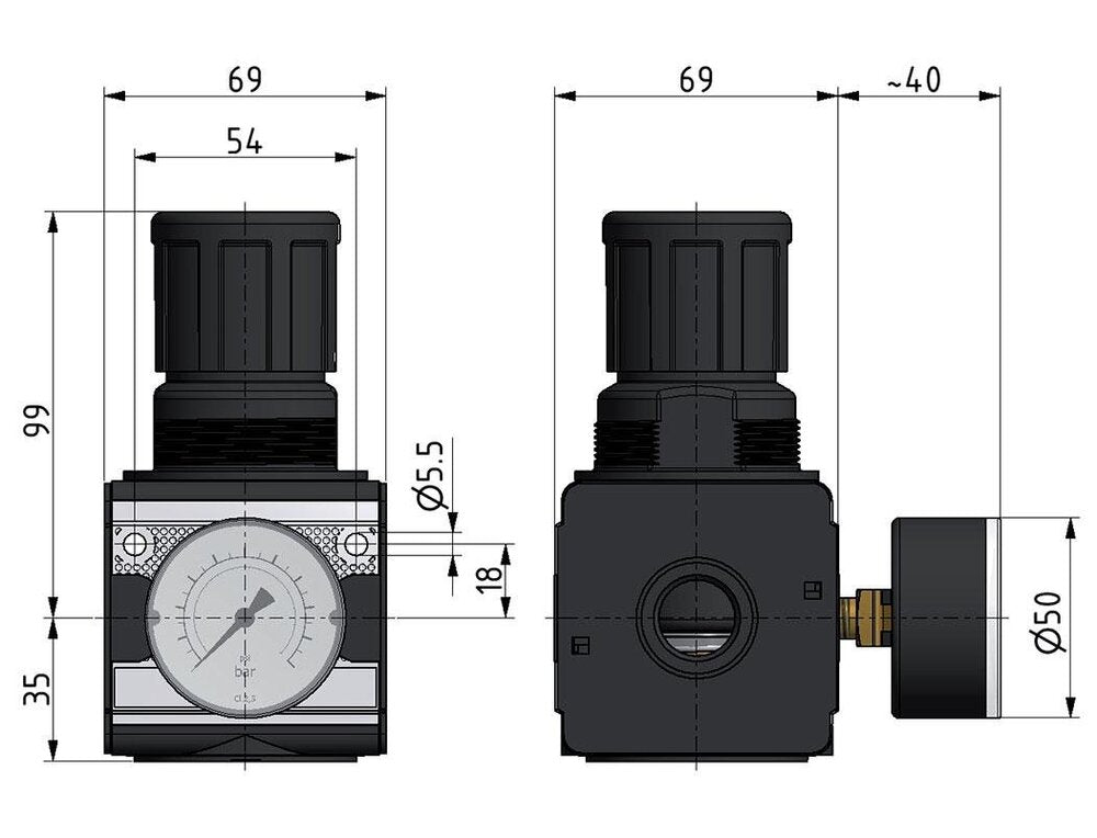 Regulador de presión G1/2'' 8700l/min 0.2-6.0bar/3-87psi de fundición de zinc Multifix 2
