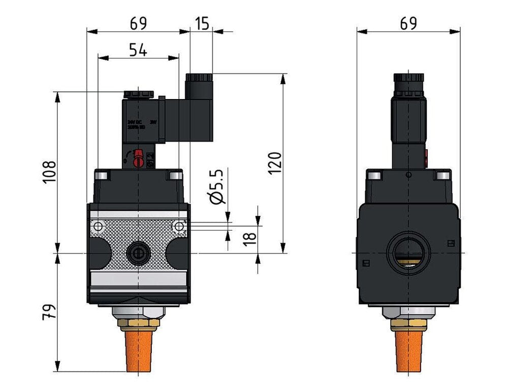 Válvula 3/2 G1/2 24VAC 4000 l/min Multifix 2