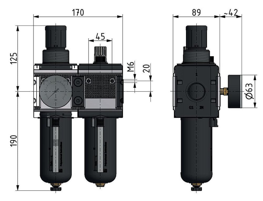 FRL 2-Part G3/4'' 12000 l/min 0.1-3.0bar/1-44psi Semi-Auto Polycarbonate Multifix 4