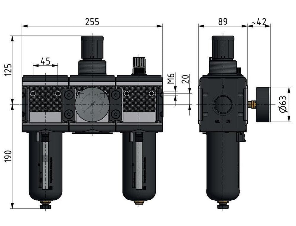 FRL 3-Part G1'' 12000 l/min 0.5-16.0bar/7-232psi Semi-Auto Metal Multifix 4