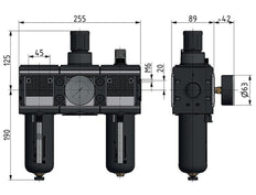 FRL 3-Part G3/4'' 12000 l/min 0.5-10.0bar/7-145psi Semi-Auto Metal Multifix 4