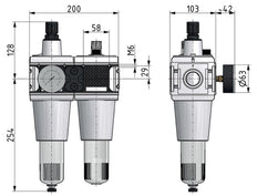 FRL 2-Part G3/4'' 13500 l/min 0.5-16.0bar/7-232psi Auto Polycarbonate Multifix 5