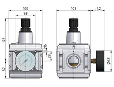 Pressure Regulator G1'' 17500 l/min 0.1-3.0bar/1-44psi Aluminium Multifix 5