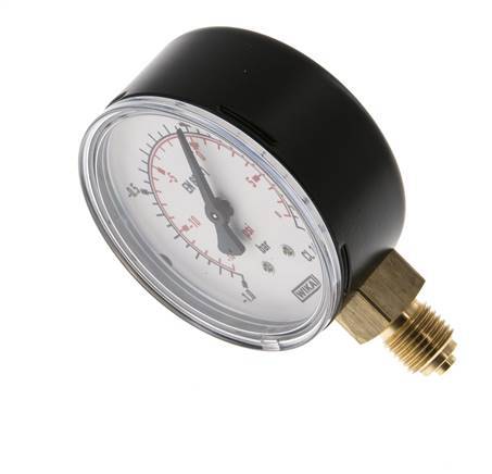 -1..0.6 Bar (-15..9 psi) Pressure Gauge Below Steel/Brass 63 mm Class 1.6