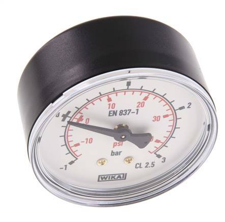 -1..3 Bar (-15..44 psi) Pressure Gauge Rear Plastic/Brass 63 mm Class 2.5