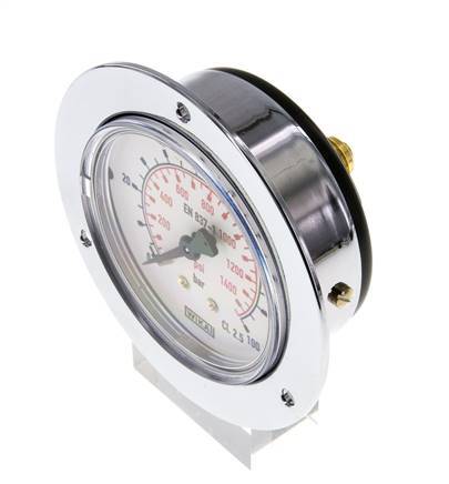 0..100 Bar (0..1450 psi) Panel Mount Pressure Gauge Steel/Brass 63 mm Class 2.5 (Front Panel)