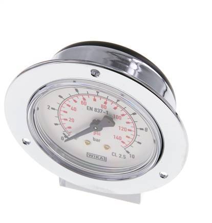 0..10 Bar (0..145 psi) Panel Mount Pressure Gauge Steel/Brass 63 mm Class 2.5 (Front Panel)