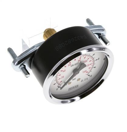 0..10 Bar (0..145 psi) Manómetro de montaje en panel Acero/Latón 63 mm Clase 2.5 (Soporte)