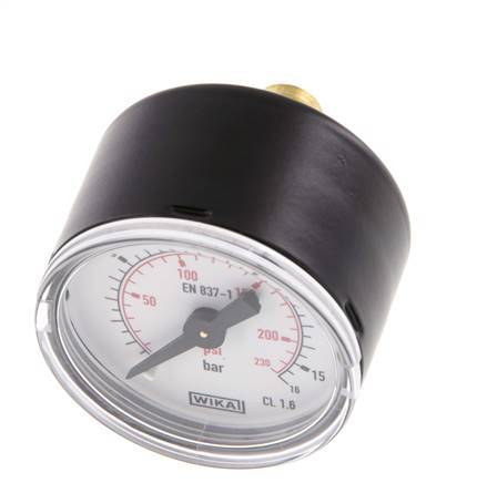 0..16 Bar (0..232 psi) Pressure Gauge Rear Steel/Brass 40 mm Class 1.6