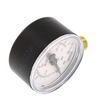 Manómetro de presión debajo de plástico / latón 50 mm Clase 2.5