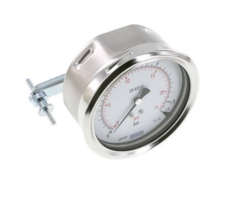0..1.6 Bar (0..23 psi) Panel Mount Pressure Gauge Steel/Brass 100 mm Class 1.0 (Bracket)