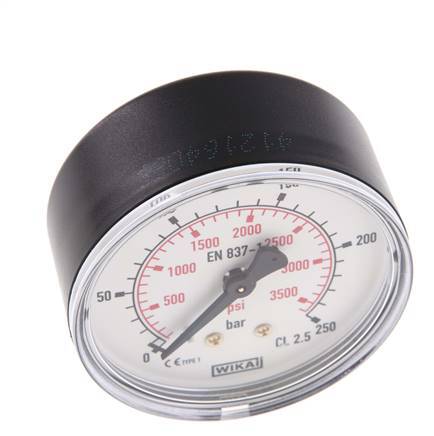 0..250 Bar (0..3626 psi) Pressure Gauge Rear Plastic/Brass 63 mm Class 2.5