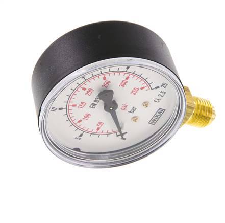 0..25 Bar (0..363 psi) Manómetro por debajo de plástico / latón 63 mm Clase 2.5