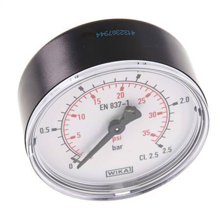 0..2.5 Bar (0..36 psi) Pressure Gauge Rear Plastic/Brass 63 mm Class 2.5