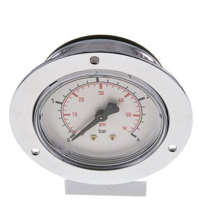 0..4 Bar (0..58 psi) Panel Mount Pressure Gauge Steel/Brass 63 mm Class 2.5 (Front Panel)