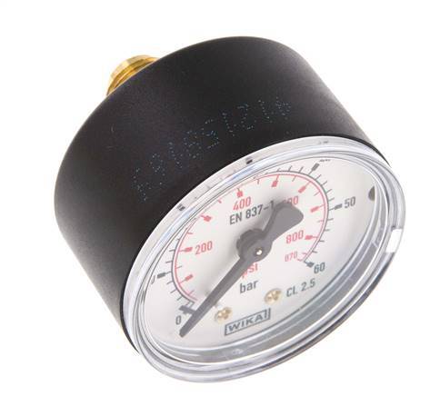 0..60 Bar (0..870 psi) Pressure Gauge Rear Plastic/Brass 50 mm Class 2.5