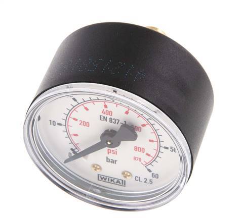 0..60 Bar (0..870 psi) Pressure Gauge Rear Plastic/Brass 50 mm Class 2.5