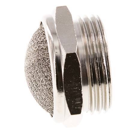G1'' Nickel-Plated Brass Compact Pneumatic Muffler 1.4301 Wire Mesh
