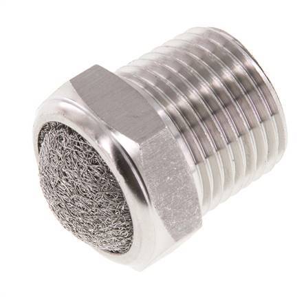 NPT 1/2'' Stainless Steel Compact Pneumatic Muffler 1.4301 Wire Mesh