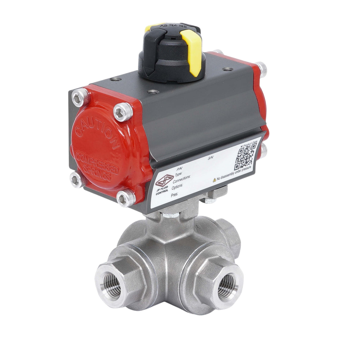 Rp 1-1/2'' L-Port 3-Way Pneumatic Stainless Steel Ball Valve Spring-opening