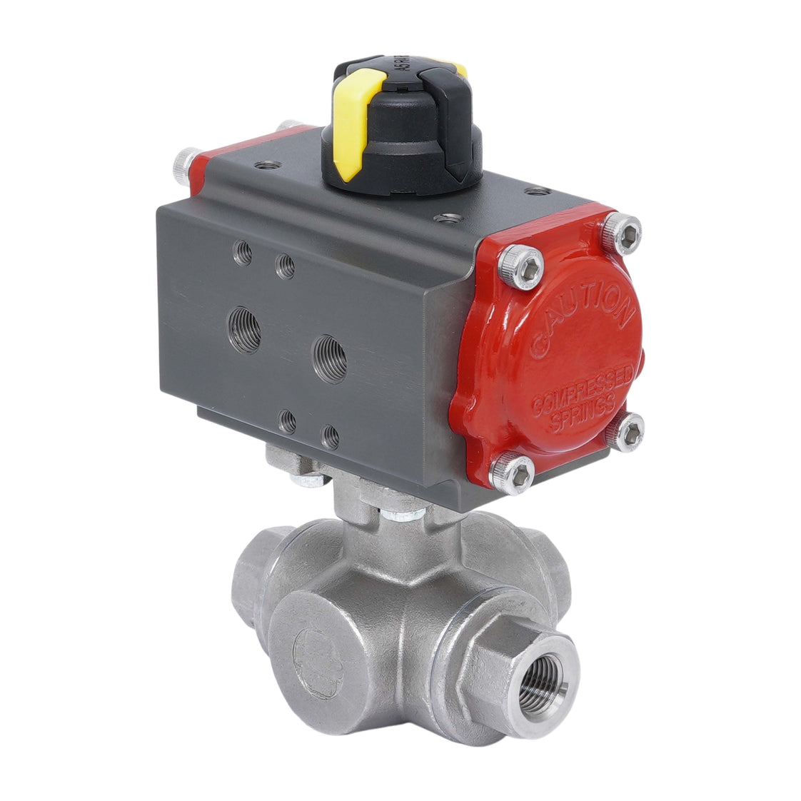 Rp 1-1/2'' L-Port 3-Way Pneumatic Stainless Steel Ball Valve Spring-opening