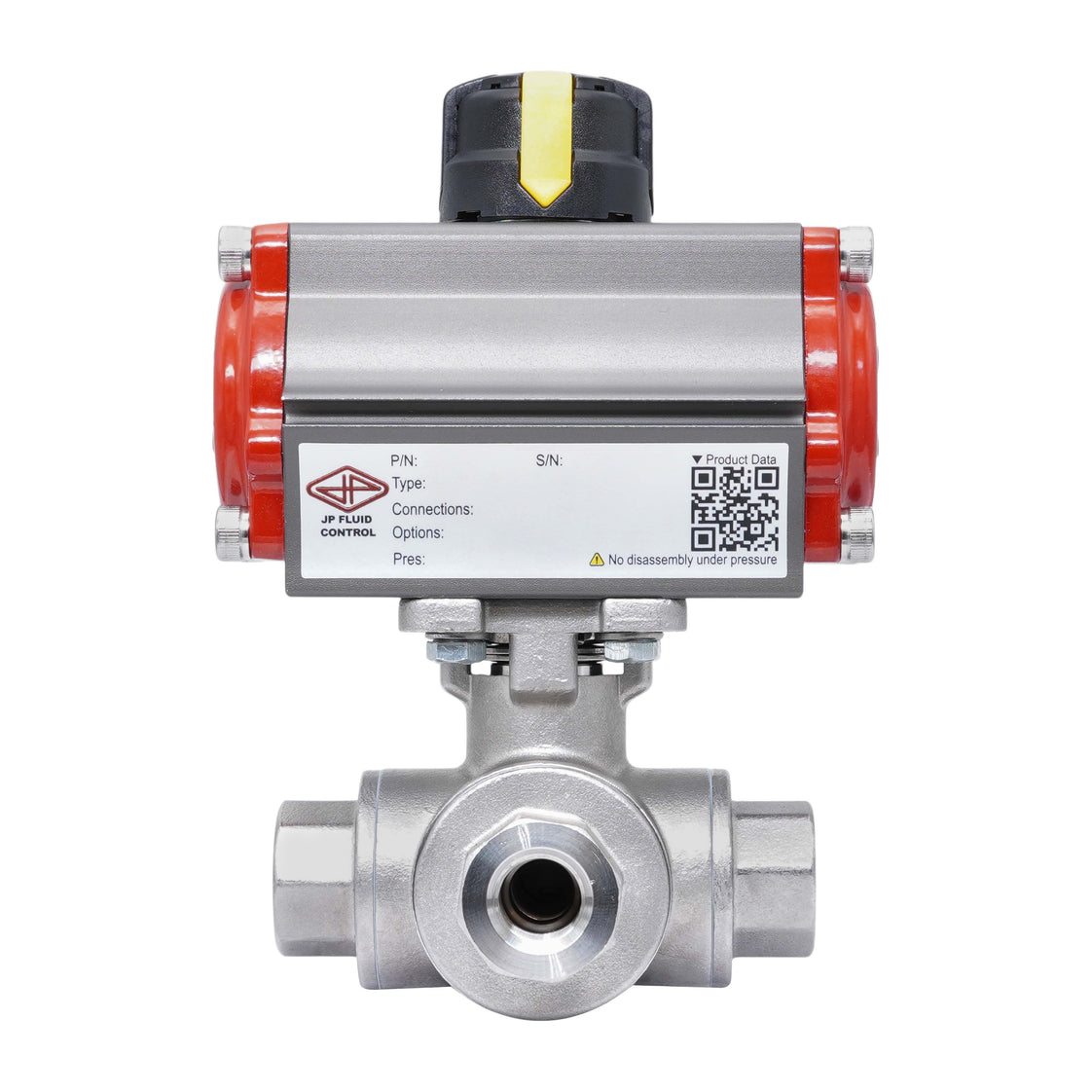 Rp 1-1/2'' L-Port 3-Way Pneumatic Stainless Steel Ball Valve Spring-closing