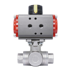 Rp 1-1/2'' L-Port 3-Way Pneumatic Stainless Steel Ball Valve Spring-closing