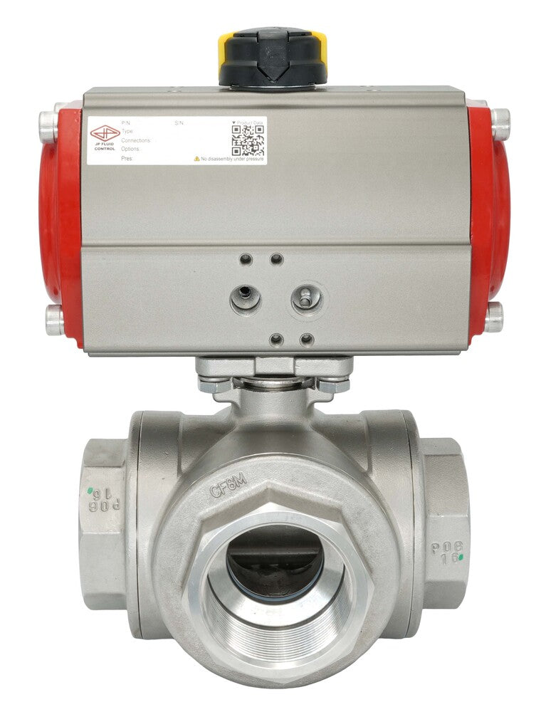 3-Way Pneumatic Ball Valve G1 1/2'' T-bore Brass Double Acting